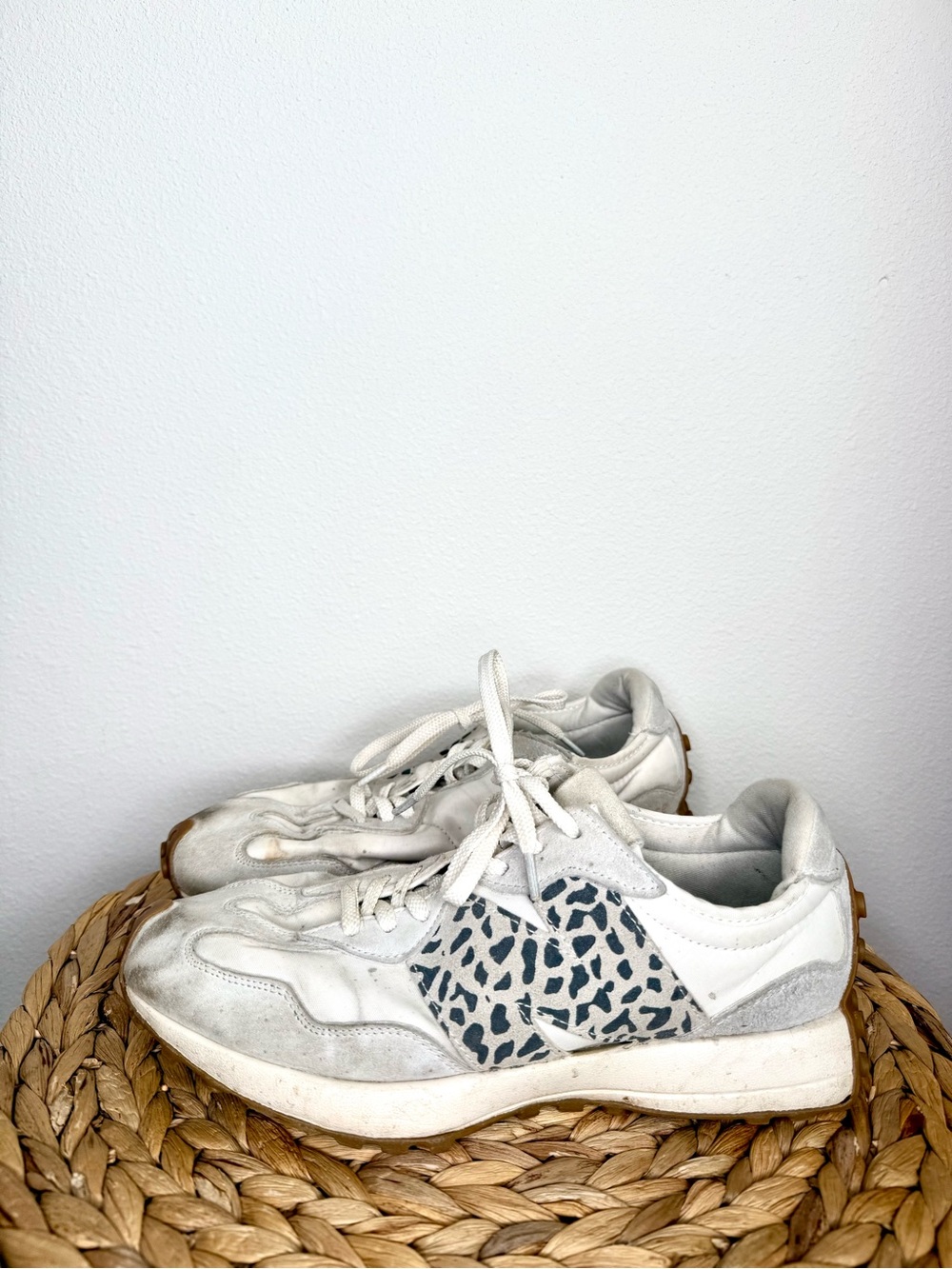 New Balance Sneakers 327 Sea Salt Leopard Print White Grey Gumsole Athletic Shoe